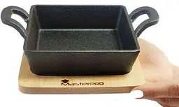 Форма MasterPro Cook & share квадратна чавунна з дерев'яною підставкою 13.6 см чорна BGMP-3805-4