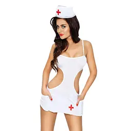 Костюм медсестри AKKIE SET white - Passion, сорочка, трусики, шапочка, L/XL