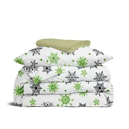 Дитяча постільна білизна в ліжечко SNOWFLAKES CS7, зелений (SnowflakesGreenGreyWhite_Olive_140)