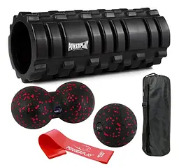 Набір для масажу та йоги PowerPlay PP_4096 (Ролик 33*14 + 2-ва мячі) Black + гумка 11 кг (PP_4096_Black)