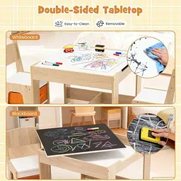 Комплект дитячих меблів Costway Kids Play 3-in-1 Desk стіл та 2 стільці з двосторонньою стільницею-дошкою та ящиками - мініатюра 6