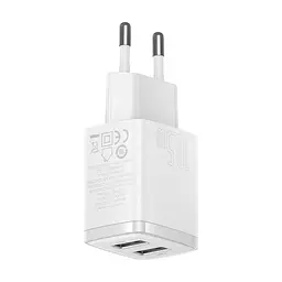 Сітчастий зарядний пристрій Baseus Compact Charger 2U 10.5W EU білий CCXJ010202 - мініатюра 5