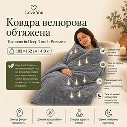 Ковдра обтяжена Love You антистрес велюрова 102×152 см 4 кг сіра (ly4715) - мініатюра 2