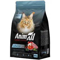 Сухий корм для дорослих котів AnimAll з лососем, білою рибою та свіжою індичкою 400 г
