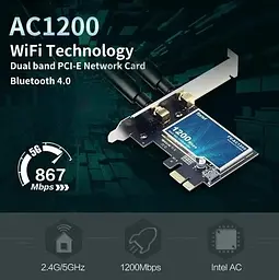 Мережева карта Fenvi FV-AC1200 Bluetooth + Wi-Fi 2.4 / 5 GHz PCI-E до 1200 Mbps з антенами (18841) - мініатюра 6