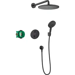 Душова система прихованого монтажу Hansgrohe Croma S 280 1jet Ecostat S з термостатом Matt Black 27961670, Чорний матовий