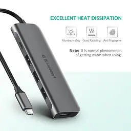 Хаб адаптер Ugreen CM136 Type-C - на HDMI 3xUsb 3.0 Type-C PD (50209) - мініатюра 10