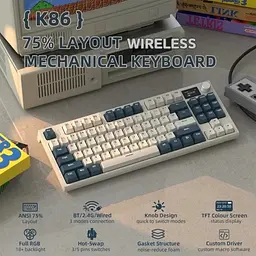 Клавіатура бездротова K86, Retro Blue, Bluetooth 5.0 / 2.4GHz USB / Type-C, механічна ( Attack Shark teh0028288 - мініатюра 2