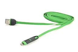 Кабель PowerPlant Quick Charge 2A 2-в-1 flat USB 2.0 AM - Lightning/Xiaomicro 2м green