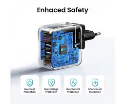Адаптер живлення зарядний пристрій Ugreen CD296 GaN 65 W Fast Charger (3-Port) (90409) - мініатюра 2
