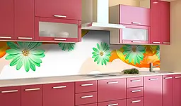 Кухонний фартух Зелені Квіти вінілова наклейка для кухні ПВХ Шовк Помаранчевий 60х200 см Happy Pocket Z181399 - мініатюра 2