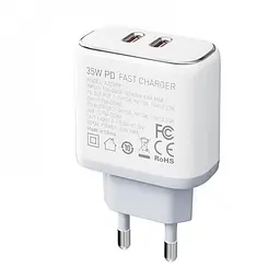 Зарядний пристрій блок-адаптер живлення Ldnio A2528C 35 W 2 порти USB-C біле