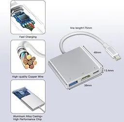 USB Type-C хаб 3в1 з HDMI 4K 60Hz, USB 3.0 та підтримкою зарядки 100W - мініатюра 2