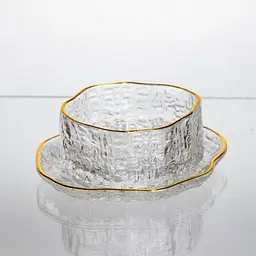 Набір піал з блюдцями скляні Gold Rimmed 250 мл із золотою окантовкою Yiwu HP-34-92 - мініатюра 4