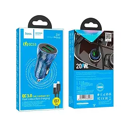 Адаптер автомобильный HOCO Type-C cable Transparent Discovery Edition dual port Z47 2USB, QC, 3A - мініатюра 2