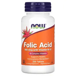 Вітаміни та мінерали NOW Folic Acid 800 mcg with Vitamin B12, 250 таблеток