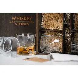 Подарунковий набір Whiskey Stones камені для віскі у дерев'яному пеналі №4 - 4 склянки Bormioli Rocco Cassiopea + щипці + мішечок - мініатюра 7