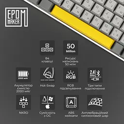 Клавіатура Epomaker EP84 Wisteria Linear White механічна бездротова (EP84-W-WL) - мініатюра 13