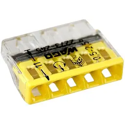 Клема Brille Wago Compact для розподільних коробок 5х2.5 прозора/жовта з пастою 2273-245