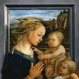 Інтер'єрна картина Мадонна з немовлям і ангелами, Філіппо Ліппі, Filippo Lippi, Madonna and Child, релігійний декор, 60×40 см (id6972) - мініатюра 5