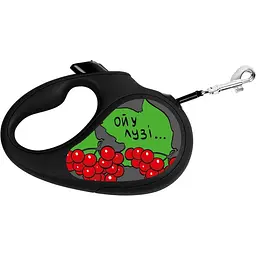 Повідець-рулетка для собак Waudog R-leash Калина, світловідбиваючий, S, до 15 кг, 5 м, чорний