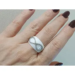 Срібне кільце Aurora з керамікою і фіанітами. С1161Б 18 - мініатюра 2