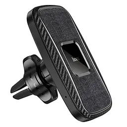 Автотримач із бездротовою зарядкою HOCO CA75 Magnetic 15W / 7.5W / 10W Чорний-карбон PU шкіра - мініатюра 5