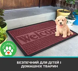 Килимок придверний під двері брудозахисний із бортом на гумовій основі з ворсовим покриттям 60х39 см, No Brand Бордовий 86375 - мініатюра 4