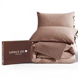 Комплект постільної білизни Lovely Svi варена бавовна (120 г/м2) Полуторний в клітинку Коричневий 