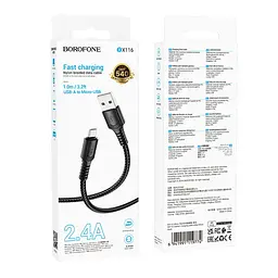 Кабель синхронизации Borofone BX116 Fast charging 2.4A USB to Micro 1 м Black (37162_3610590) - миниатюра 2