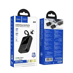 Зовнішній акумулятор Hoco q33 10000 mAh PD 20 W моб батарея з вбудованим кабелем Type-C чорна - мініатюра 6