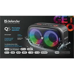 Акустична система 1.0 Defender Q5 20 Вт Bluetooth/FM/USB/TF/IPX5, LED, чорна - мініатюра 6