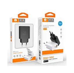 Сітчасте зарядне пристрій WUW-C172 20W PD USB-C + USB QC3.0 18W чорний - мініатюра 2