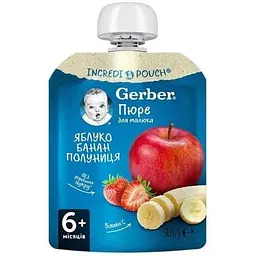 Фруктове пюре Gerber Яблуко, Банан, Полуниця, 90 г