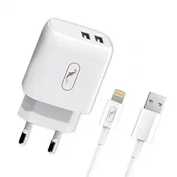 Зарядний пристрій SkyDolphin SC22EBL (2USB, 2.1A) Білий (MZP-000162) + кабель Lightning