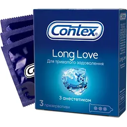 Презервативи Contex Long Love з анестетиком латексні з силіконовою змазкою 3 шт. (5060040300107) - мініатюра 1