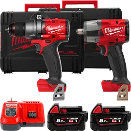 Набір акумуляторних інструментів Milwaukee M18FPP2F3-502X (ударний дриль M18 FPD3, M18 FMTIW2F12 бездротовий ударний гайковерт 1/