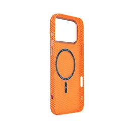 Карбоновый чехол для Apple iPhone 17 Pro Max, LikeCarbon2 SE MagCase, оранжевый, тонкий защитный чехол-панель из поликарбоната с магнитами N52, MagSafe, противоударный, совместим с беспроводной зарядкой, приподнятые края для защиты камеры - мініатюра 4
