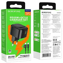 МЗП Borofone BAS22A Fortune PD20W+QC3.0 (1USB-A/1C) + кабель Type-C to Type-C Black - мініатюра 4