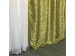 Льняні штори "бите скло" оливкового кольору 2шт. 150х270 з білим шифоновим тюлем 400х270, на тасьмі ALBO pbe0052737 - мініатюра 6