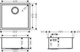 Кухонна мийка Hansgrohe S719-U450 під стільницю 500x450 Stainless Steel 43426800, Нержавіюча сталь - мініатюра 2