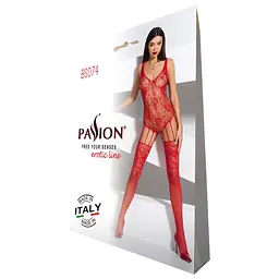 Ажурний бодістокінг з імітацією панчох Passion BS074 red One size - мініатюра 4
