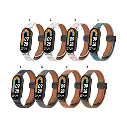 Ремінець для фітнес-браслета Grand змінний браслет шкіряний для Xiaomi Band 8 з магнітною застібкою коричневий - мініатюра 4