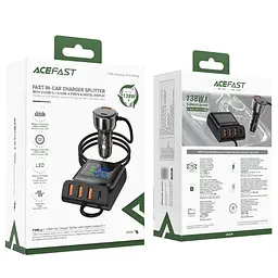 Автомобільний зарядний пристрій Acefast B11 3 USB/Type-C QC PD 138W з дисплеєм чорний - мініатюра 8