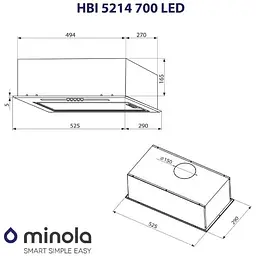 Витяжка вбудована Minola HBI 5214 BL 700 LED - мініатюра 7
