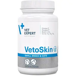 Vet Expert VetoSkin Small breed&cat Харчова добавка для підтримки здоров'я шкіри та якості шерсті у котів і собак малих порід, 60 капс