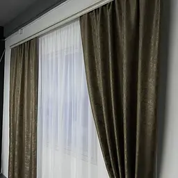 Жакардові штори кавового кольору 2шт. 150х270 з білим шифоновим тюлем 400х270, на тасьмі ALBO pbe0052674 - мініатюра 9