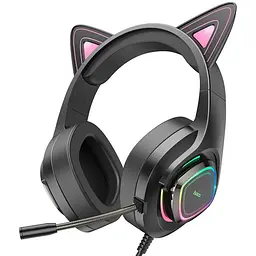 Навушники накладні Hoco W107 ігрові з вушками та LED підсвічуванням Jack 3.5 phantom cat