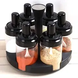Набір для спецій на підставці Spice rotating bottles JM-620 6 баночок Чорний - мініатюра 8