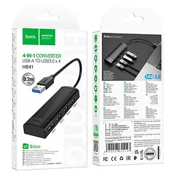 Хаб - концентратор адаптер Hoco HB41 Easy Safety 4-in-1 Hub Usb-A to 4 Usb 3.0 20 см - мініатюра 7